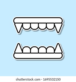 Vampirs Zahnaufkleber Symbol. Einfache dünne Linie, Vektorillustration von Siegeln für i und ux, Website oder mobile Applikationen