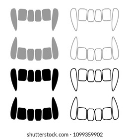 Vampire's teeths icon set grey black color outline