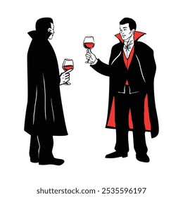 Vampire Toasting mit Weingläser Halloween Vampir Illustration