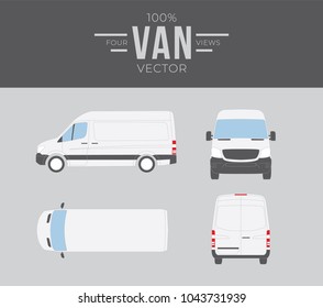 Van 4 views to present company identity, corporate transport layout, easy to edit and recolor