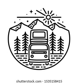 Van Adventure Mountain Line Graphic Illustration Vector Art T-shirt Design