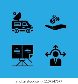 van, alms, sheet music and decision making icons vector in sample icon set for web and graphic design