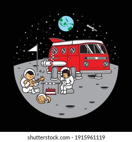 Van astronaut moon adventure graphic illustration vector art t-shirt design