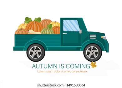 Van autumn harvest Vector. Harvest fall season poater template