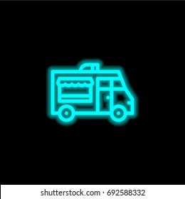 Van blue glowing neon ui ux icon. Glowing sign logo vector