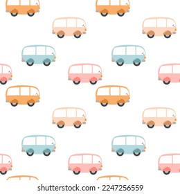 Van blue pink orange cartoon so cute.on white background.seamless pattern vector illustration.