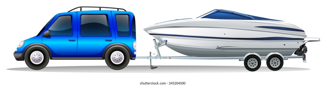 A van and a boat on a white background