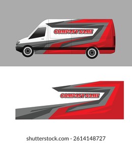 Van body wrap sticker design. Car branding sticker with red and grey pattern