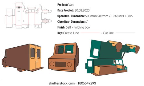 Van Box Packaging Design Template Selflock Die Cut - Vector