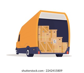 Van with boxes. Moving house. Delivery service. Logistics. Loaded car. Flat vector illustration.