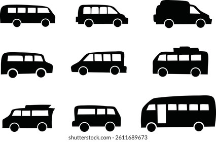Van and Bus Silhouette Icon Set