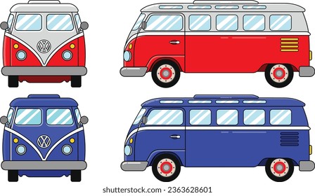 Ilustración vectorial de Van Bus. Un bus de viajes diseñado con contornos y colores completos.