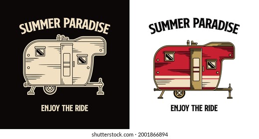 Van Camper Trailer Summer Paradise Vector Design Illustration for Holiday Shirt