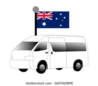 Van car with Australian flag vector illustration isolated on white background. Suitable for travelling, shipping, cargo business and travel or holiday theme.