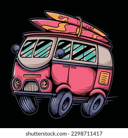 Van Car Beach Surf Illustration