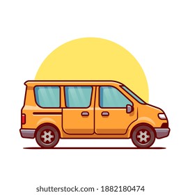 Ilustración del icono del vector de caricaturas de Van Car. Icono de transporte de vehículos Concepto Vector Premium aislado. Estilo de dibujo plano