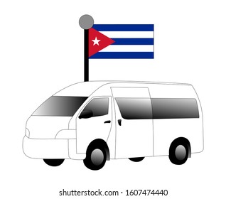 Van car with Cuba flag vector illustration isolated on white background. Suitable for travelling, shipping, cargo business and travel or holiday theme.