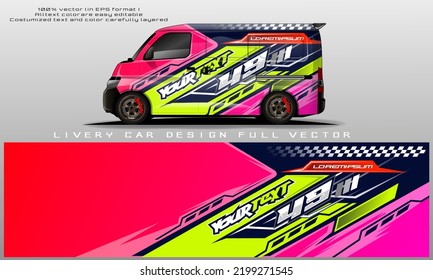 Van car decal design vector. Graphic abstract stripe racing background kit designs for wrap vehicle, race car, rally, adventure and livery