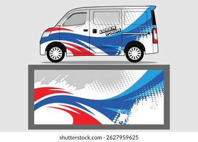 Vector de diseño de calcomanía de coche de furgoneta. calcomanía de librea de carrocería de furgoneta de carga en combinaciones de colores azules Plantilla de fondo EPS 10