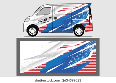 vetor de design de decalque de carro de van. decalque de corpo de van de carga em combinações de cor azul Modelo de fundo EPS 10