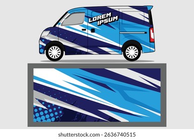 van car decal design vector. cargo van body livery decal in blue color combinations Background template EPS 10