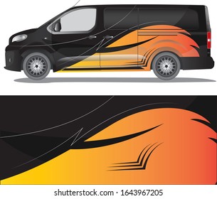 Van car decal vector designs with fire camouflage illustration for vehicle vinyl background