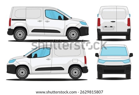 Van Car Doblo - Van doblo Mockup car vector for branding on white background. Side, Front, Rear Views