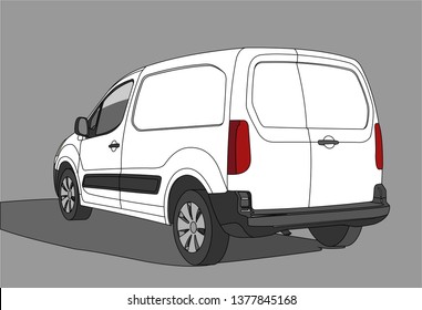 Van. Car for freight. Back view. View of three quarters. Modern flat vector illustration isolated on white background.