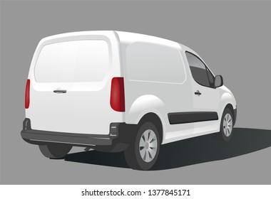 Van. Car for freight. Back view. View of three quarters. Modern flat vector illustration isolated on white background.