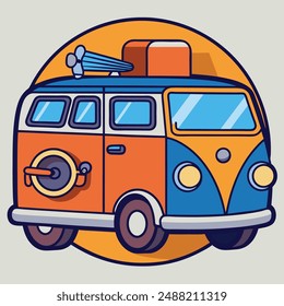 Van Car Music Tour with Drum and Guitar Cartoon Vector Kawaii Icon. Transportation Illustration
