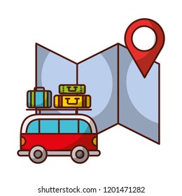 van car suitcases location map travel vacations