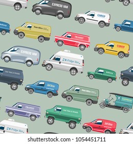 Van car vector minivan delivery cargo auto vehicle family minibus truck and automobile banner isolated van citycar on seamless pattern background