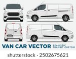 Van Car Vector - Realistic car transit custom mock up for car branding on White background. Van Vector-View from side, front, back