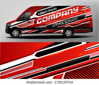 Van Car Wrapping Decal.Development of car design for the company. Car branding. Car brand sticker in black and red colors

