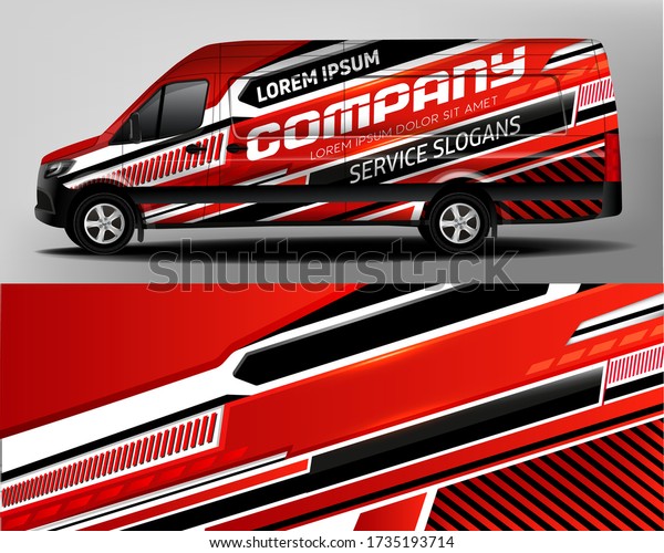 Van Car Wrapping Decal.Development of car\
design for the company. Car branding. Car brand sticker in black\
and red colors\
\
