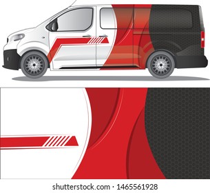 Van cargo car decal vector designs.  Red lineart abstract camouflage with steel texture livery for vehicle vinyl branding background - vector