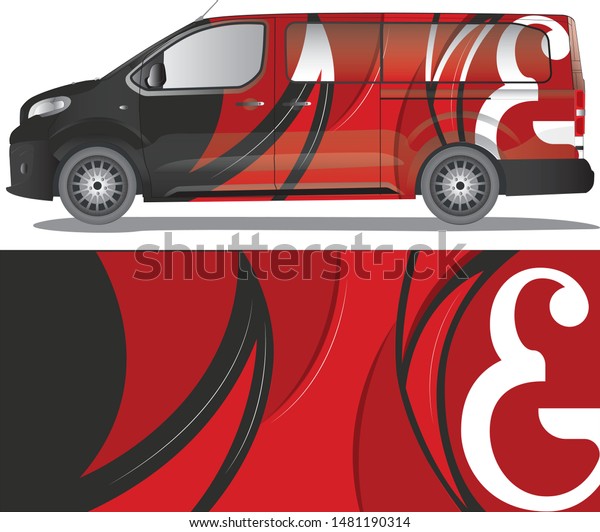 Van cargo car decal vector designs. red line art\
camouflage with abstract style livery for vehicle vinyl branding\
background - vector