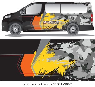 Van cargo car wrap vector designs. Abstract camouflage livery for vehicle vinyl branding - vector