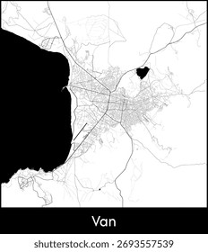 Mapa de la ciudad de Van, Turquía - Póster de mapa de Vector topográfico