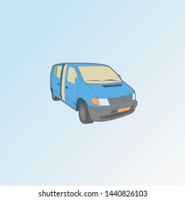 Van classic surf car Camper. Illustration and vector. Blue color. Summertime EPS10