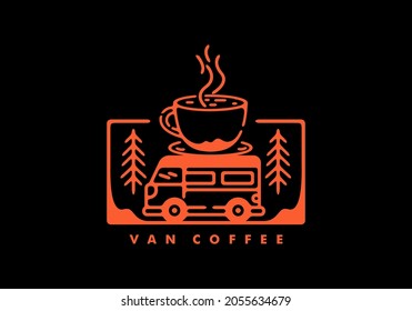 Van and coffee line art illustration design
