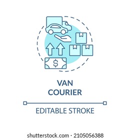 Van courier turquoise concept icon. Truck shipment. Start delivery business abstract idea thin line illustration. Isolated outline drawing. Editable stroke. Roboto-Medium, Myriad Pro-Bold fonts used