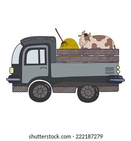 Van with a Cow Vector Illustration