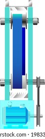 A Van de Graaff Generator model, designed to create electrostatic energy through friction. This model includes acrylic bases, screws, a motor, electric brush collectors and a simple pulley.