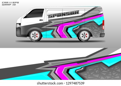 Van decal cargo and car wrap vector, truck, bus, racing, service car, auto designs . Graphic abstract background livery .