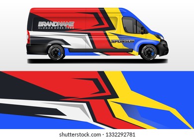 Van decal cargo and car wrap vector . Graphic abstract background livery 