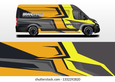 Van decal cargo and car wrap vector . Graphic abstract background livery 