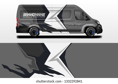 Van decal cargo and car wrap vector . Graphic abstract background livery 