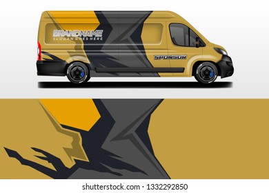 Van decal cargo and car wrap vector . Graphic abstract background livery 