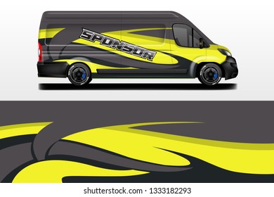 Van decal cargo and car wrap vector . Graphic abstract background livery